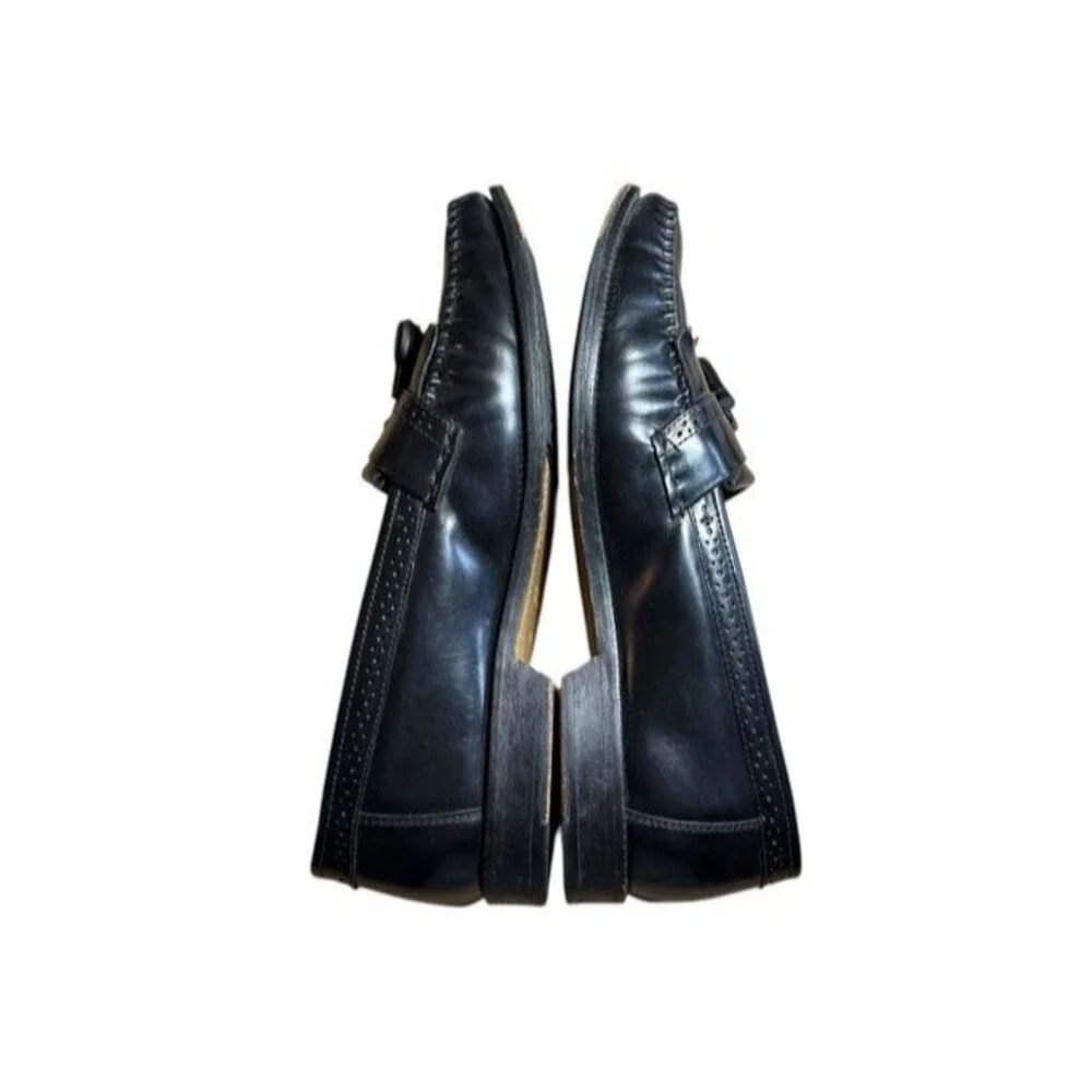 Bass Mens Tassel Loafer Size 11D Wide NELSON Slip On Black Leather Dress Shoes